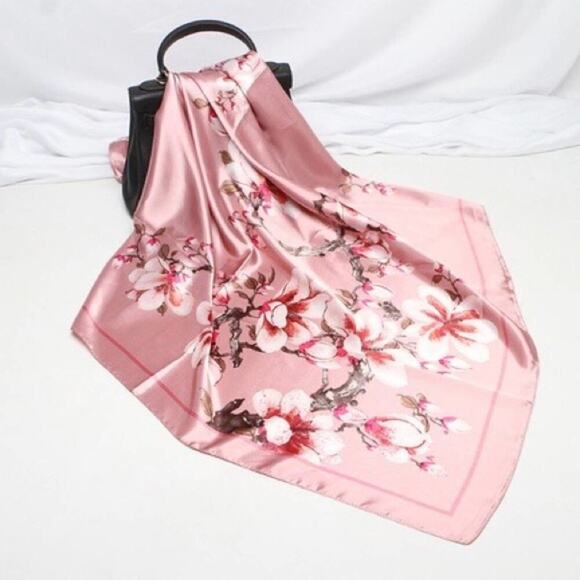 On My Rack Accessories - 2/$24 NEW Pink Floral White Flower Printed Silky Fashion Scarf